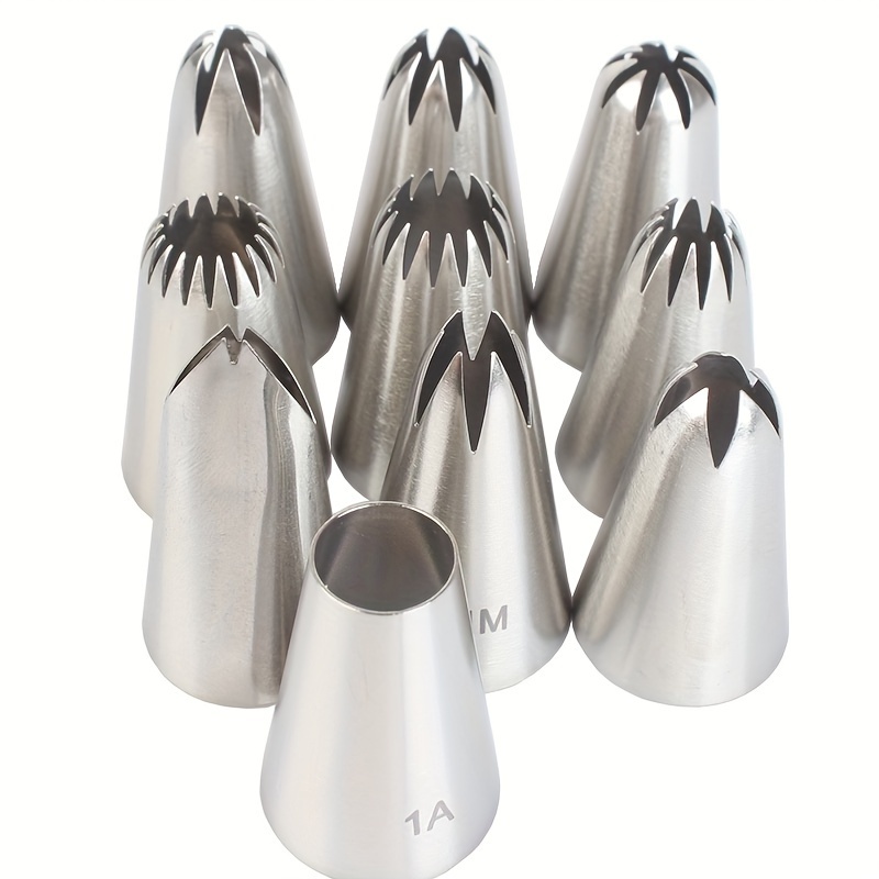 

10pcs Stainless Steel Icing Piping Tips Set - Cake Decorating Nozzles For Cupcakes, , And Cream Puffs - Food Grade Safe Baking Tools For Pastry And Desserts - Durable And Easy To Clean