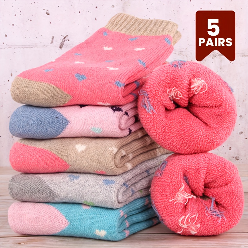 Image of 5-pair Women's Winter Thickened Socks, Autumn/winter Warm Mid-calf Socks, Suitable For Indoor And Outdoor Use, Comfortable And Soft, Suitable For Cold Weather