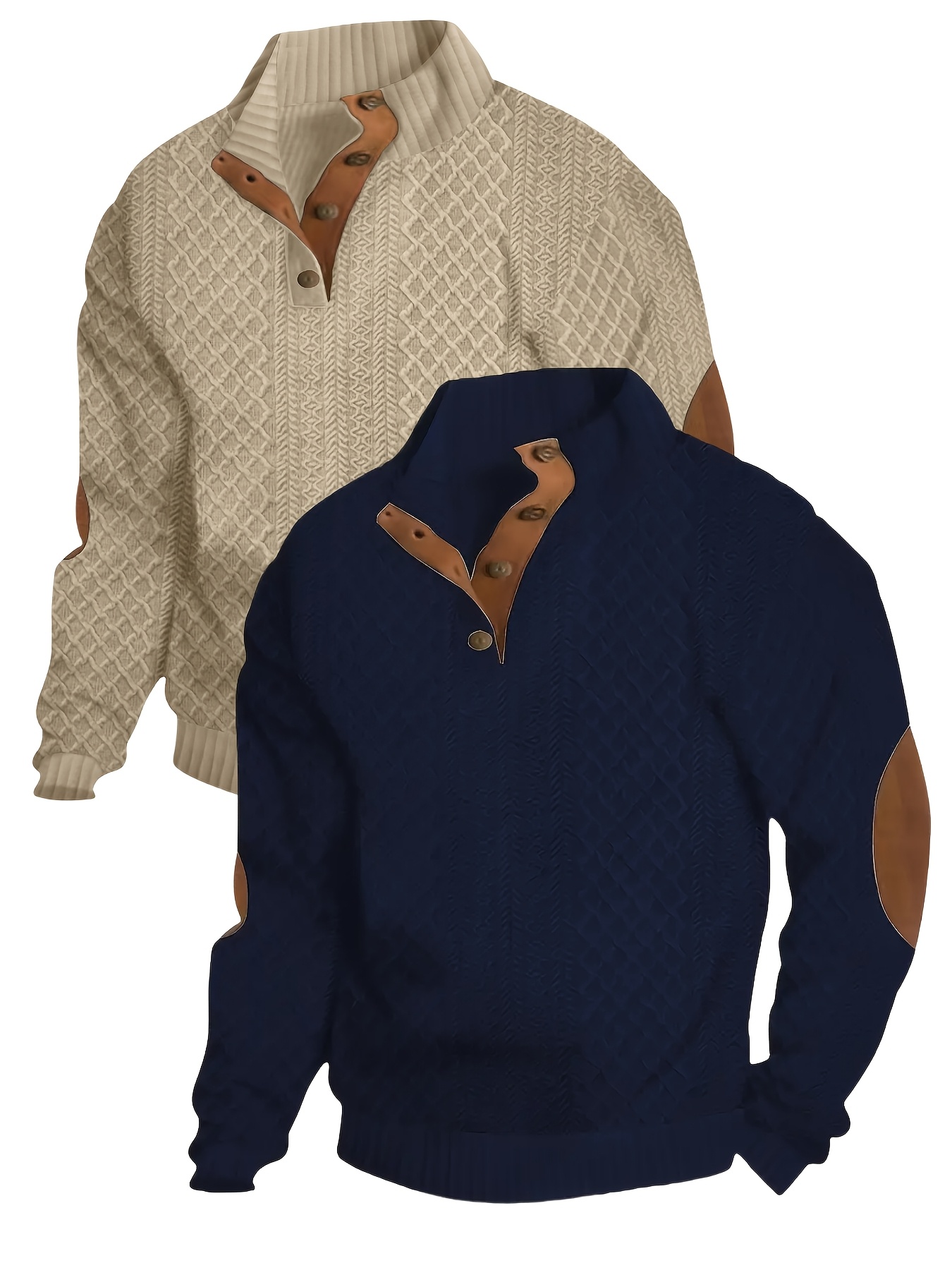 2pcs Set, Retro Men'S Henley Shirt, New Jacquard Fabric, With Stitching, Fashionable Atmosphere, Suitable For Boyfriends To Wear In All Seasons, The Best Choice For Gifts To Lovers