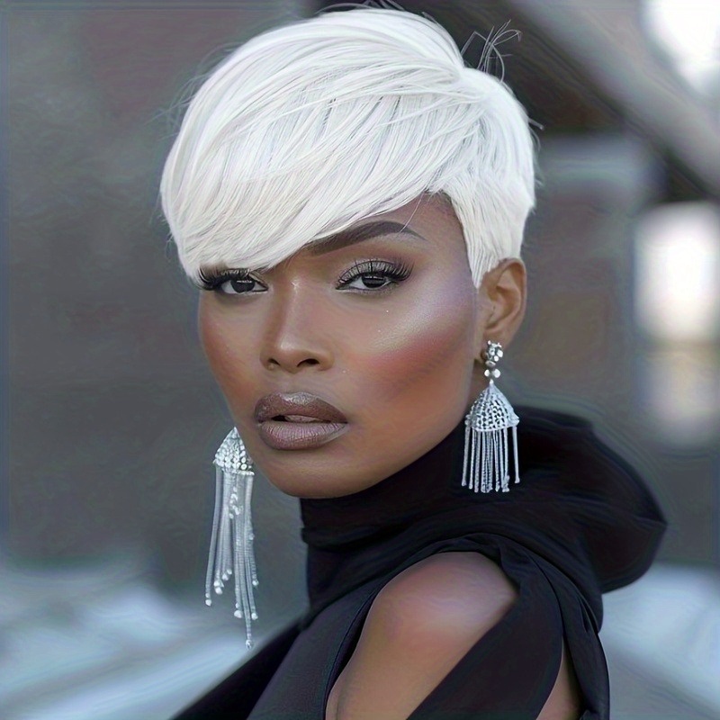 Short White Hair Wig Local Warehouse Items For Women Short Cut Wigs Synthetic Wigs For Women Short Hair Wigs For Halloween, Christmas Party, Music Festivals, Cosplay Wig