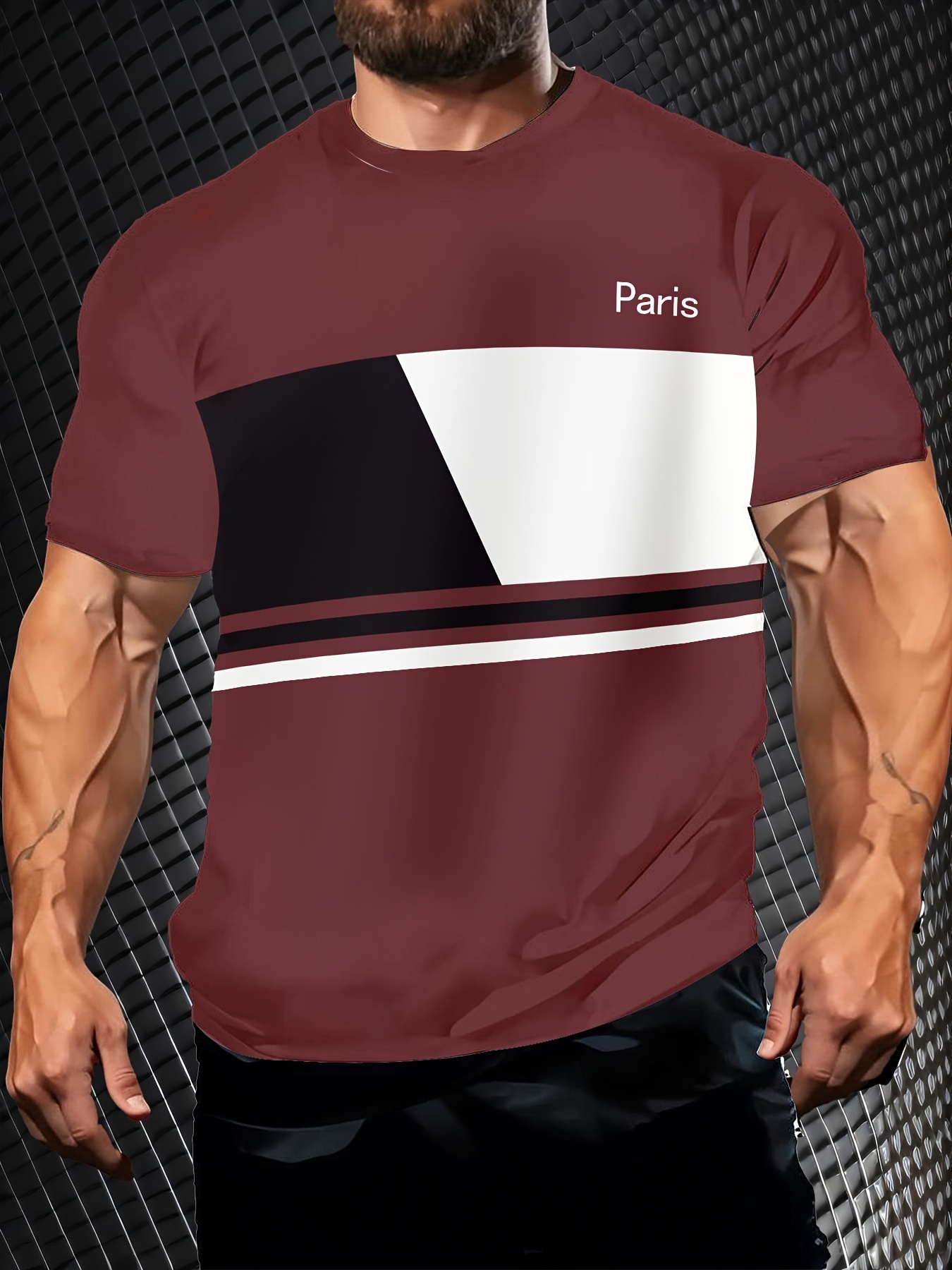 men's retro paris t shirt maroon red block y2k Temu United Arab