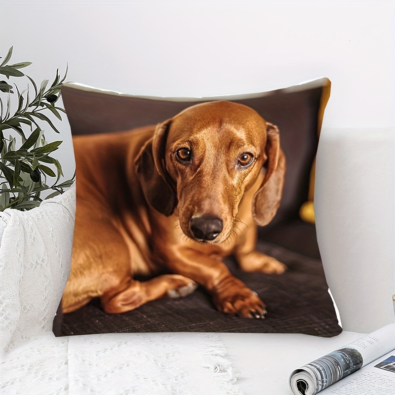 

Contemporary Short Plush Dachshund Throw Cover 18x18 Inch - Zipper Closure, Machine Washable, Woven Polyester, Decorative For Sofa And Car, Fits Room Styles - Single-sided Print (insert Not Included)