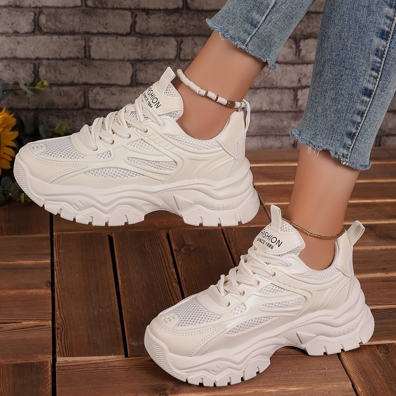 Stijlvolle hoge sneakers voor dames Ademend, comfortabel, antislip, alle  seizoenen atletische schoenen met rubberen synthetische kunstleren in* en 