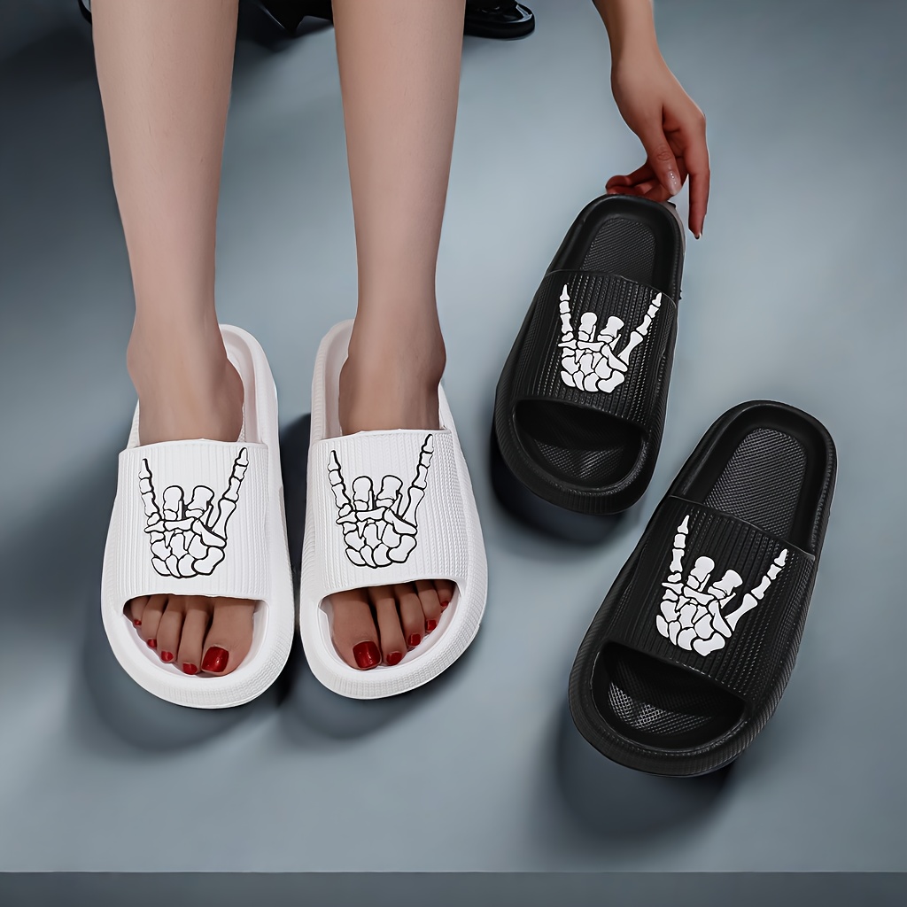 

Women's Rock Skeleton Hand Print Eva Slides, Casual Open Toe Soft Sole Shoes, Lightweight Slip On Slides