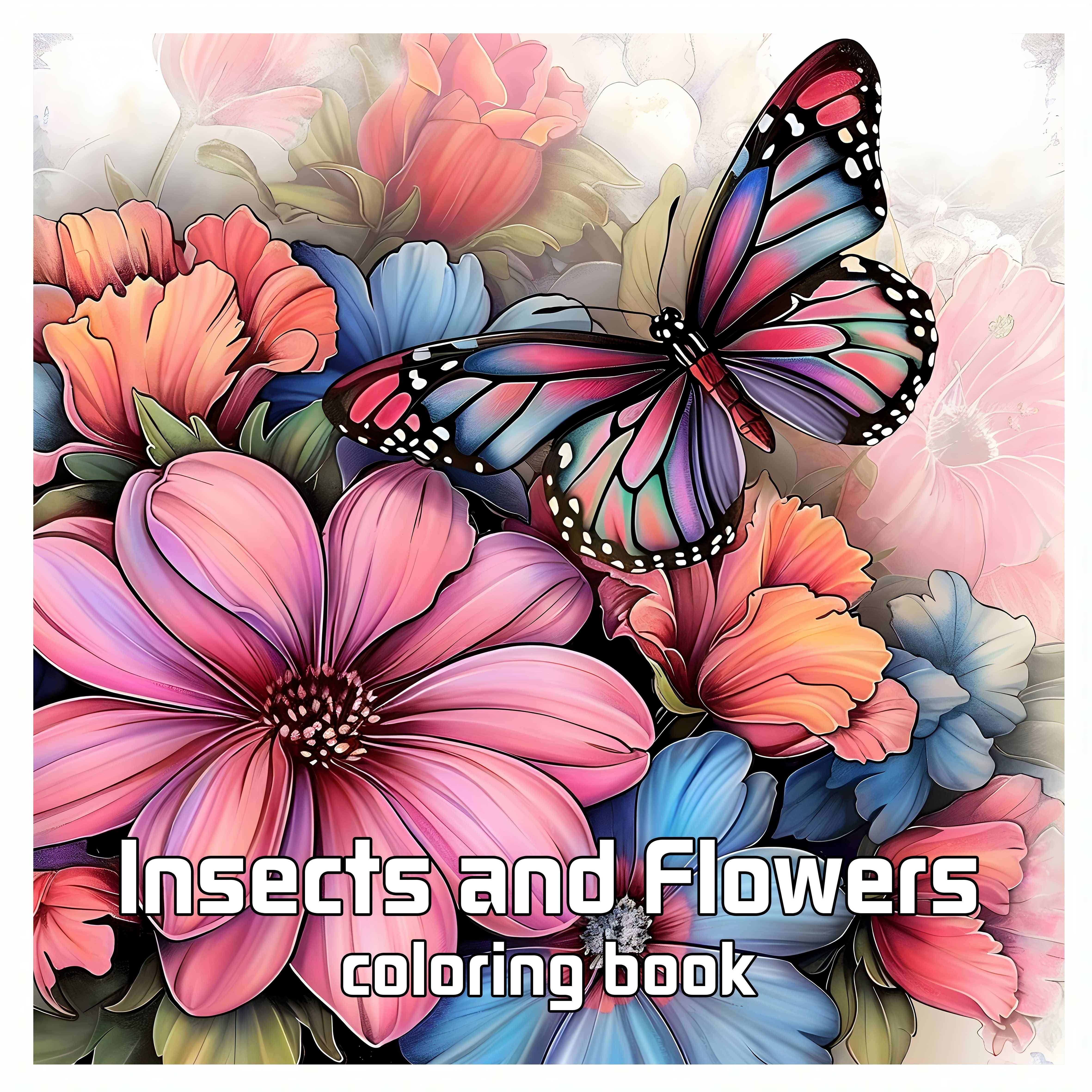 

1 Insect And Flower Coloring Book, Adult Relax, 20 Paper Sheets, Thanksgiving, New Year, Christmas Holiday Party Gift