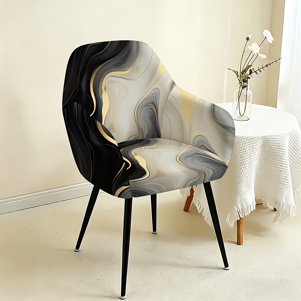 TEMU 1 Ensemble Housse de Chaise Haut Style Tendance Facile, Doré Tissé Fluide Motif Art . 2D Plat, Tissu Élastique Imprimé Amovible et Lavable en