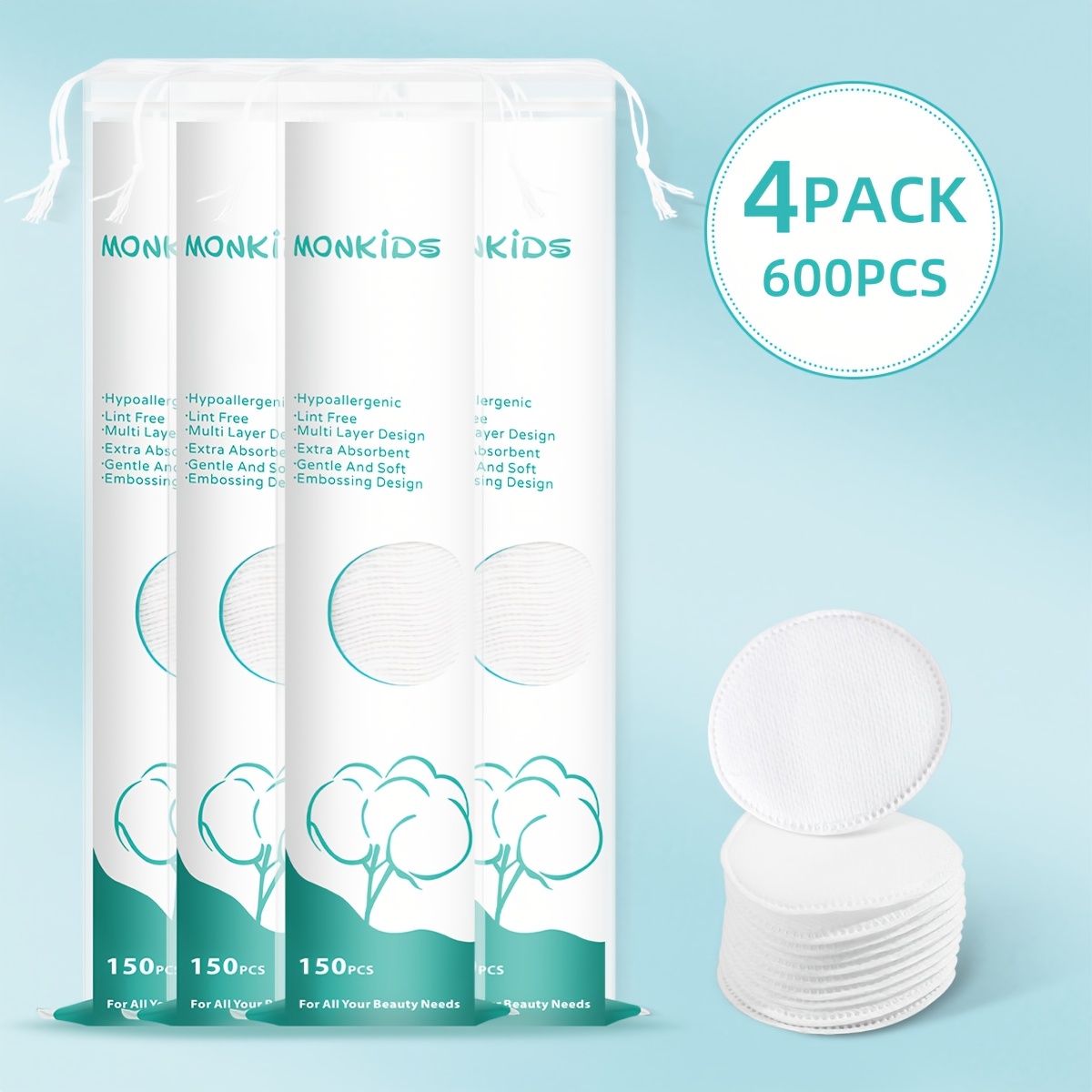 Image of 150pcs/240pcs/300pcs/600pcs Soft Breathable Round Makeup Remover Pads, Double-sided Textured Pads For Cleansing And Makeup Removal, For Home And Travel Use