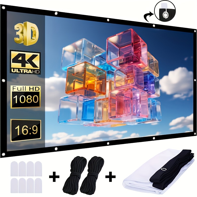 

Projector Screen 150 Inch 16:9 Hd Foldable Wrinkle-proof Portable Movie Screen Suitable For Home Outdoor Indoor Support Double-sided Projection