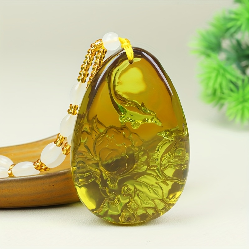 Faux Amber Teardrop Pendant Necklace, Stylish Accessory