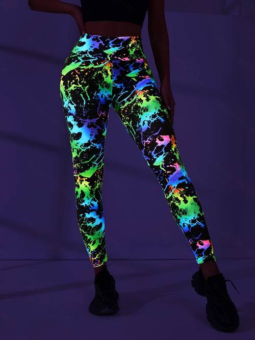 1pc leuke abstracte yoga broek hip-hop - neon - -the-dark s nachts, high-waist -lifting yoga sportbroek