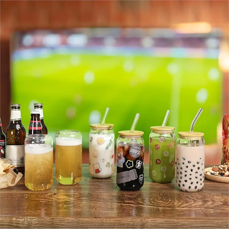 6 8 16pcs glasses 16oz insulated glasses with lids and straws jar glasses for gifts parties drinking glass sets iced coffee mugs cute tea mugs homemade drinking glasses Product details 4