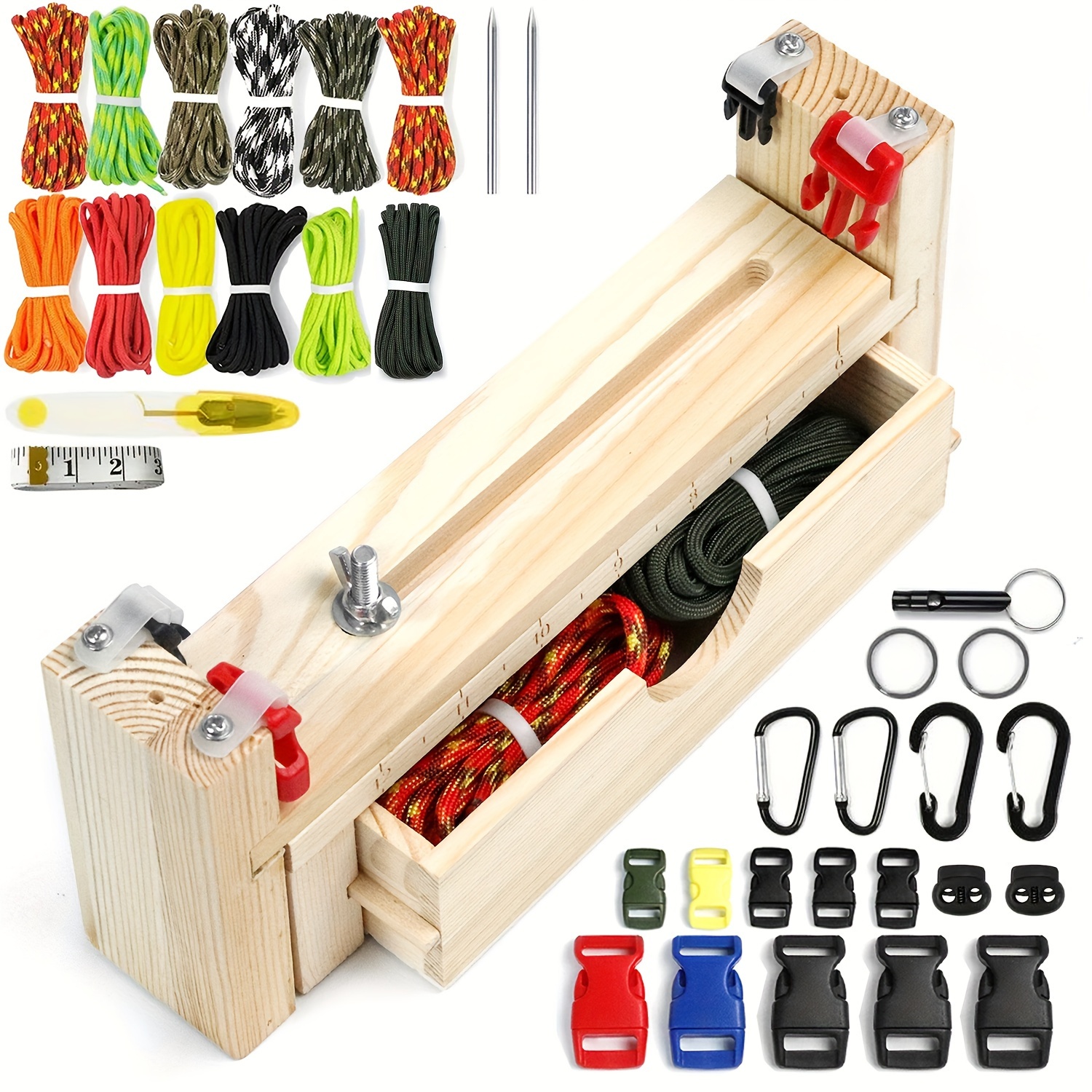 

Adjustable Rope Bracelet Making Kit With Wooden Stand - Includes 12 Bundles Of C7 Cord, Mixed Colors, Polyester, Ideal For Outdoor