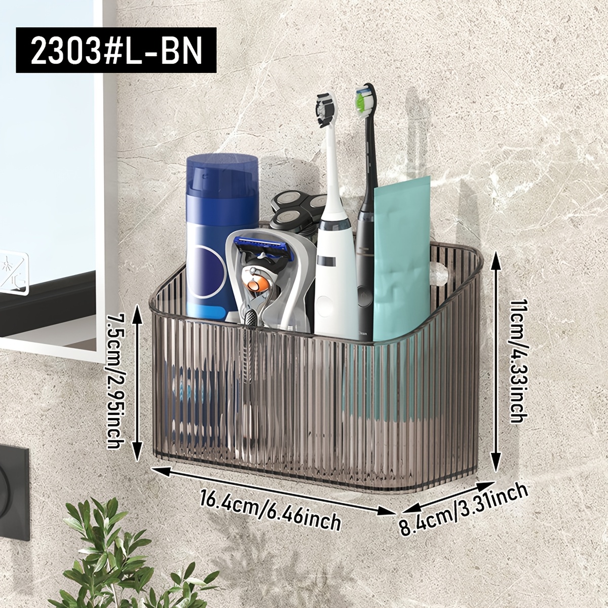 TEMU Cesto portaoggetti da parete per il bagno, senza foratura �� per spazzolini da , dentifricio, pettini e articoli per della persona. Design grigio