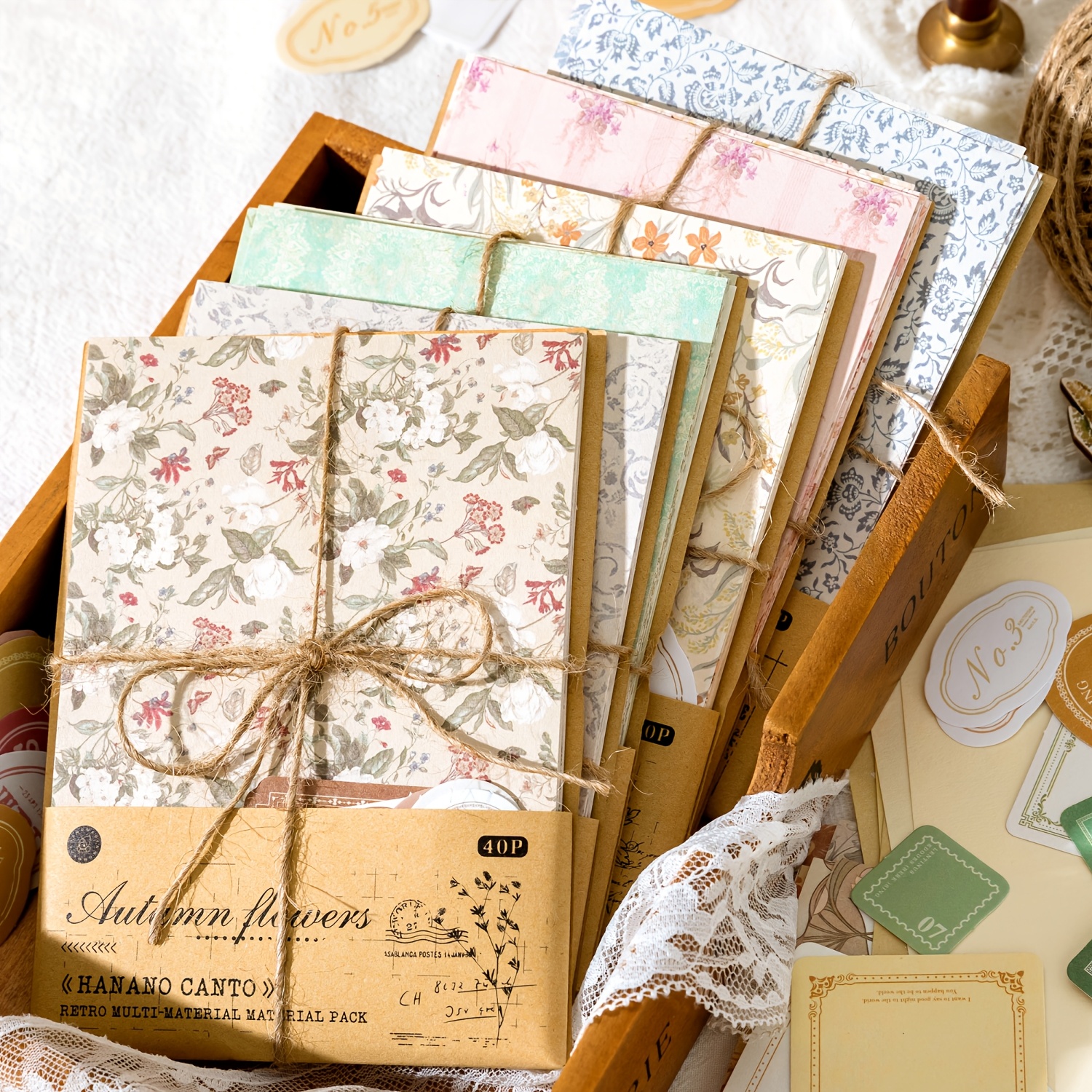 paquete de 40 piezas de papel de   para scrapbooking con acabado mate serie flores de otoño vintage - patrones florales retro en     pastel,   para diarios diy, álbumes y proyectos de manualidades, suministros para scrapbooking