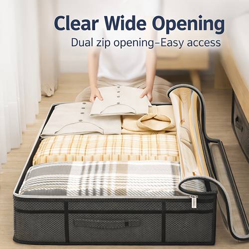 item picture extra large under bed storage boxes thick durable non woven material dustproof and moisture resistant organizer for home use space saving design with clear lid ideal for bedding and clothes organizer storage