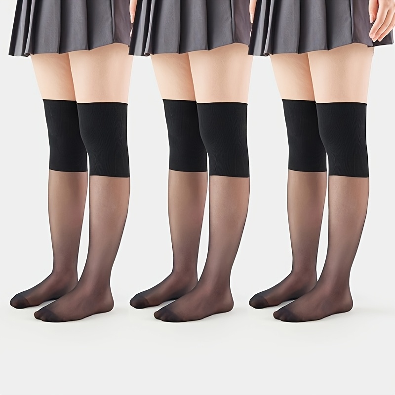 E-shop 3er-Pack Damen Plus Size Kniestrümpfe, Sommer Ultra-Dünne Über-Knie Strümpfe, Anti-Riss Lange Röhrensocken für Klimaanlagenräume in Schwarz, und