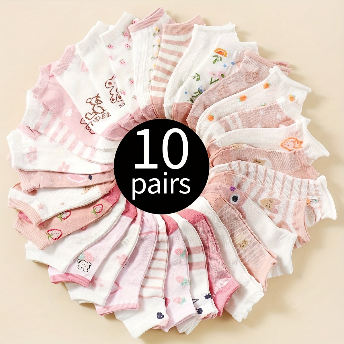 

10 Pairs Of Teenager's Fashion Cute Pattern Low-cut Socks, Comfy Breathable Casual Socks For Daily Wearing