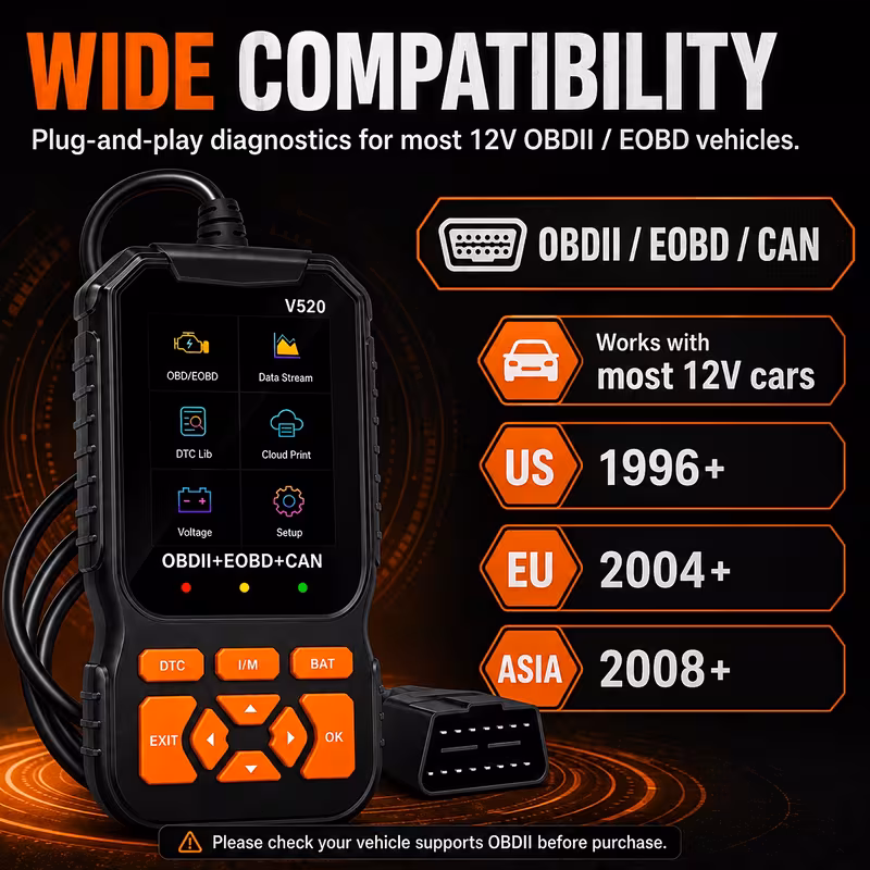 heavy duty scanner professional car diagnostic tool supports check engine light detection real time data i m readiness compatible with all cars trucks suvs 1996 and later code reader without battery Product details 2