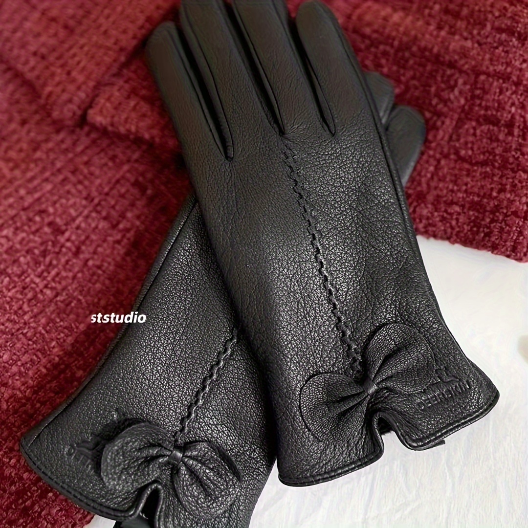 

Luxurious Gloves For Women - Plush Lined, Thickened For Autumn & Winter | Windproof Driving & Cycling Gloves | Vintage Style Solid Color Split Finger Design, Motorcycle, Gift