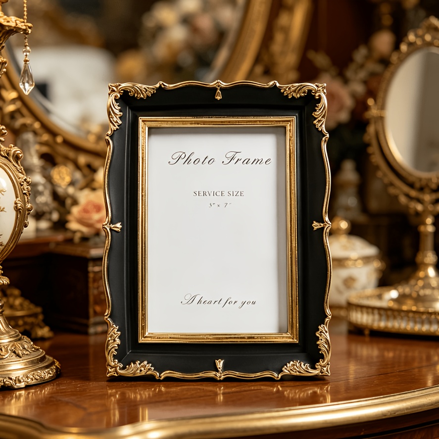1pc Vintage-Style, Ornate Photo Frames in vintage Golden And Black for Home Décor, Showcasing Wedding Photos, Family Portraits, And Art Prints