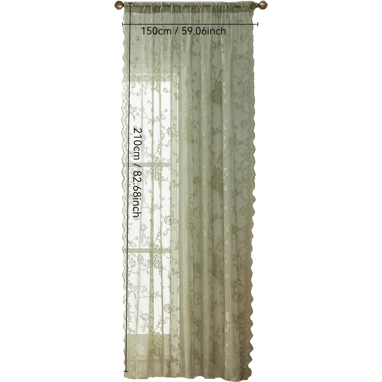 TEMU 1pc Elegant Transparent Curtain With Floral Pattern, Semi-transparent Polyester Fiber, Perforated For , For Easy To Hang, Perfect For Privacy In