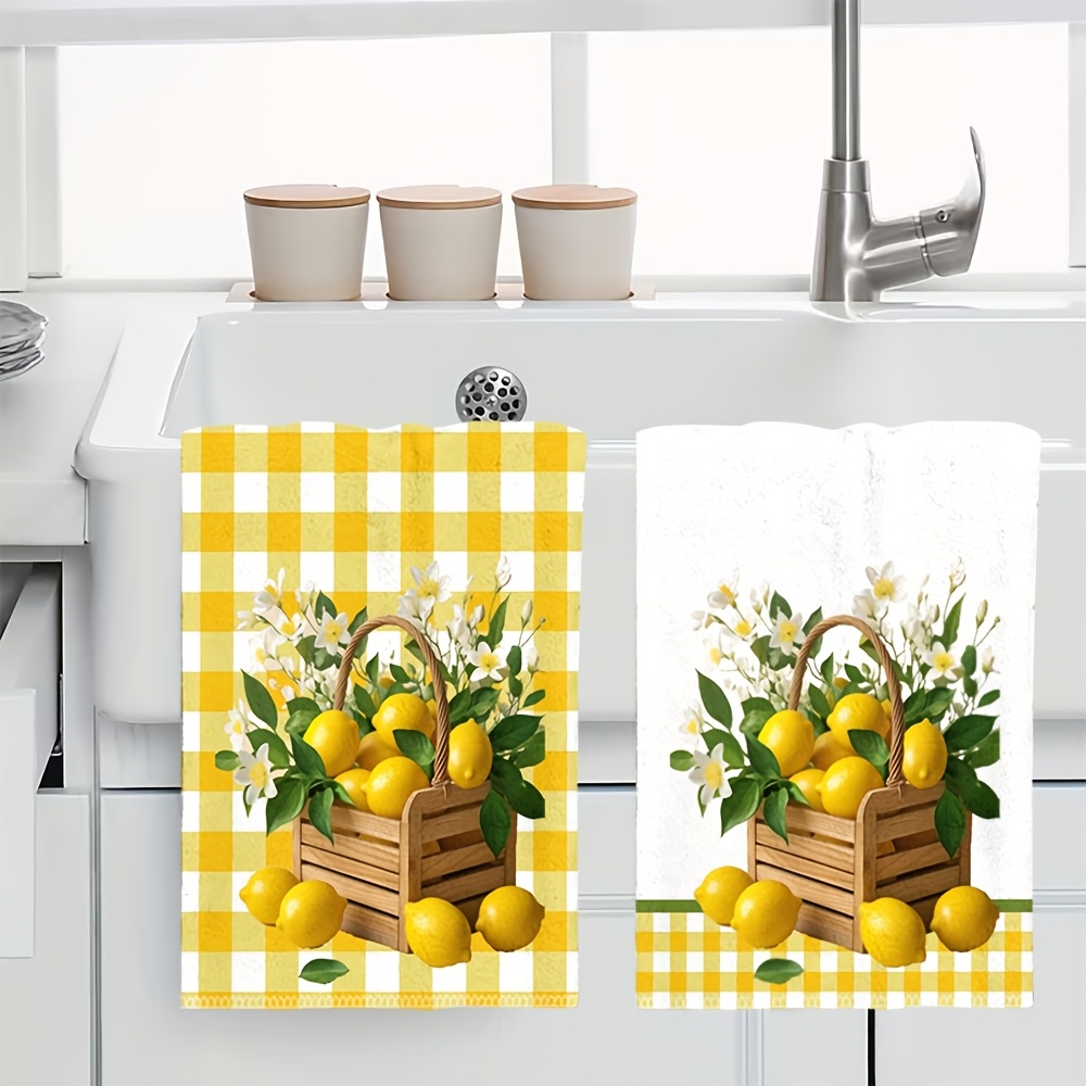TEMU 2pcs Kitchen Cloth Set With A Vibrant And Bright Lemon Basket Floral Pattern, Making It An Excellent As A Birthday Gift Or Housewarming Party