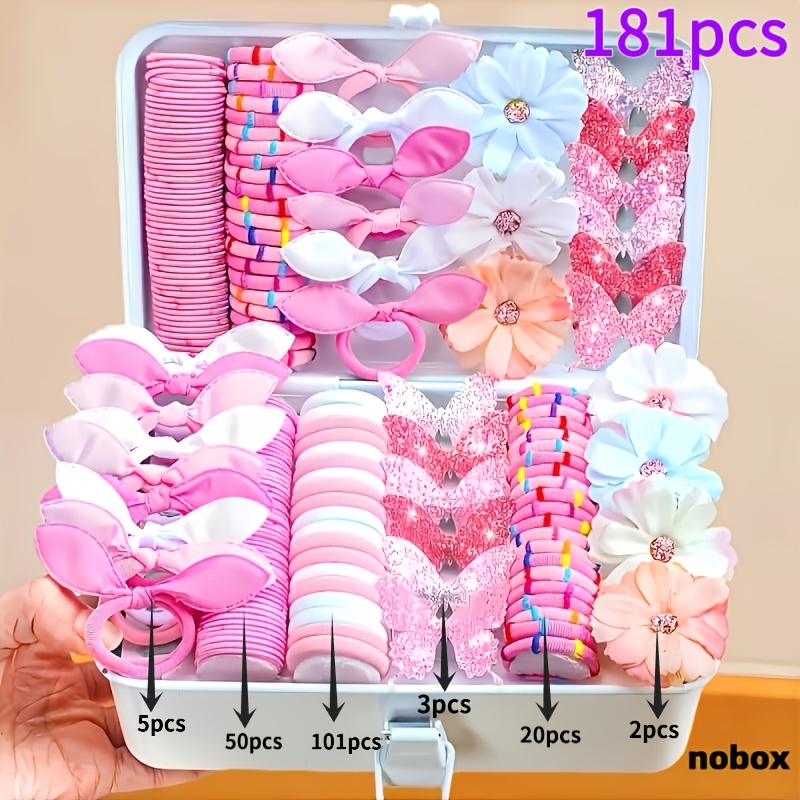 TEMU Random 181pcs Pink Hair Accessory Set, With 3d Simulation Flowers, Sweet And Cute, Multifunctional Headwear, Suitable For Daily, Dates, Campus,