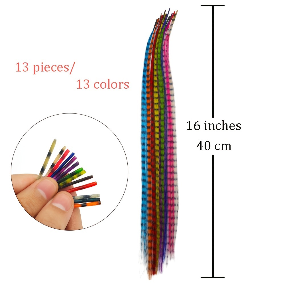 Image of Synthetic Color Feather Hair Extensions 16 Inches Straight Hair 13 Colors/13pcs/pack High-temperature Fiber Suitable For Party Christmas Halloween And Other Festivals For Women
