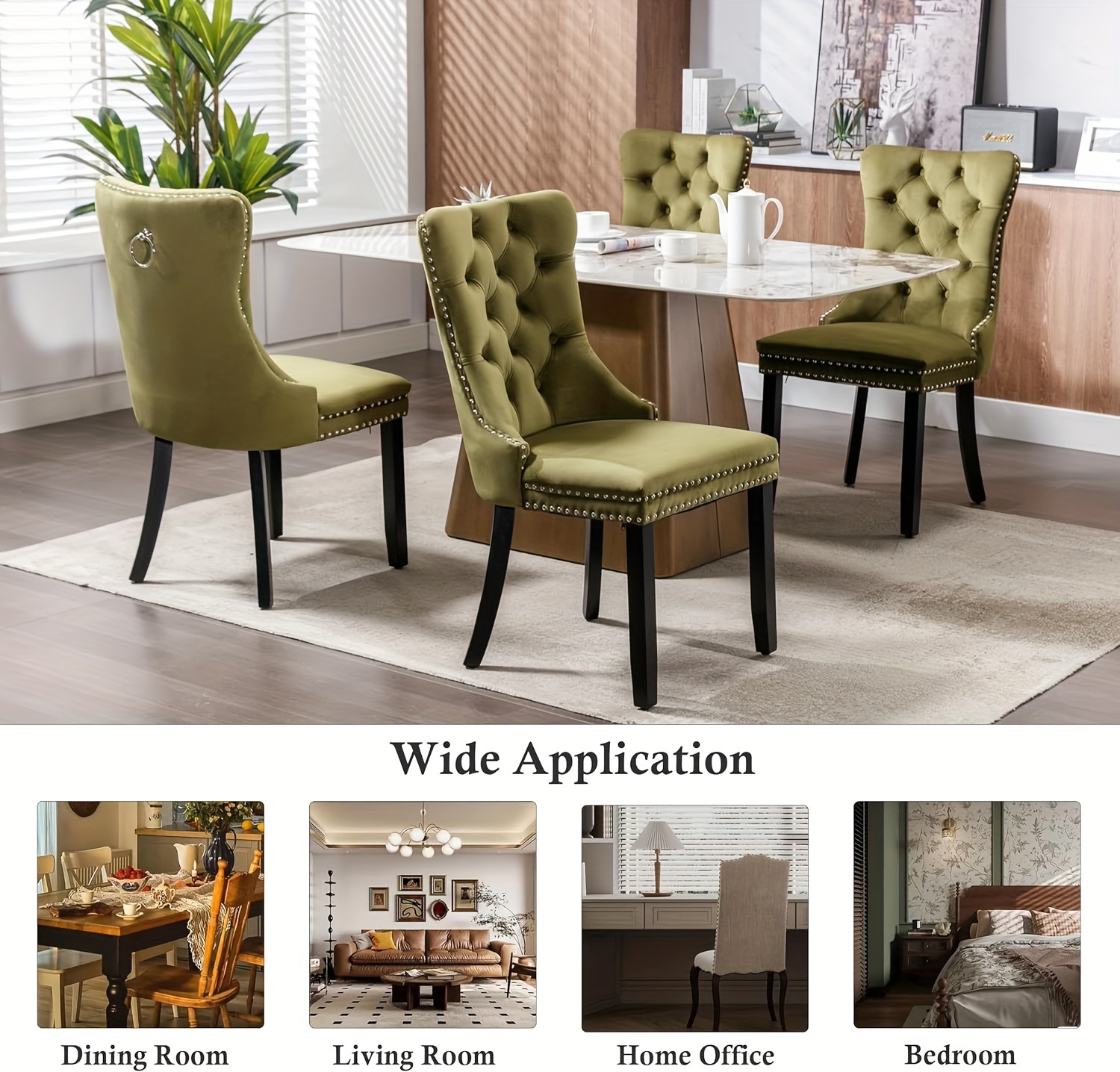 Dining Chairs Set of 2, Solid Wood Legs, Velvet Button Tufted Padded Cushion Seat and Back, for Dining Room Kitchen Accent Side Chair 15 Dining Chairs, Set of 2, Solid Wood Legs, Velvet Button Tufted Padded Cushion Seat and Back, for Dining Room Kitchen Accent Side Chair