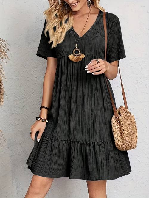 middle eastern v neck solid color elegant and stylish womens dress short sleeve loose fit dress