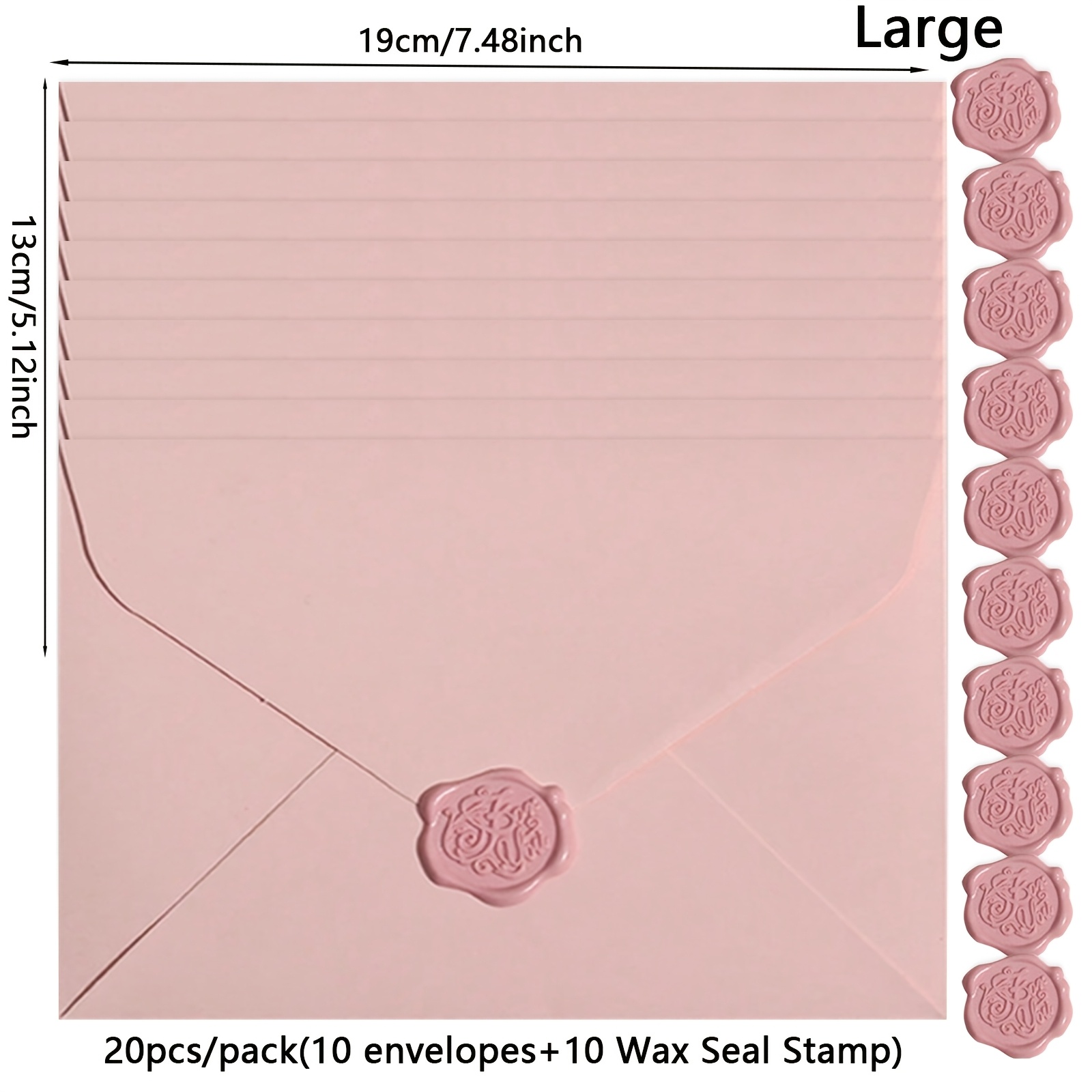 TEMU 20 Stück/Packung 10 Umschläge & 10 Lackversiegelungen Verdickte Sakura-Rosa Retro-Umschläge mit Wachssiegelstempel, Glattes Finish Hochwertige