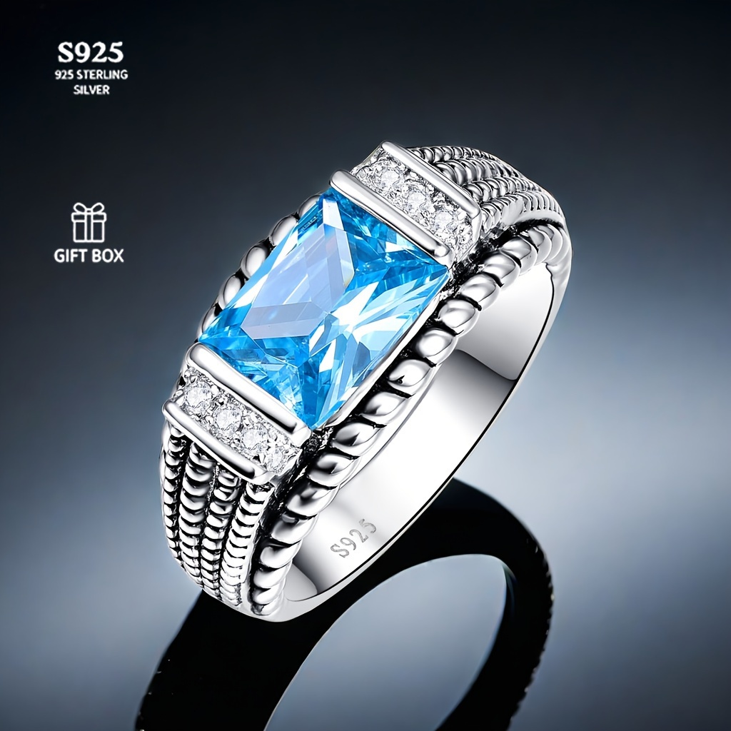 

1 Pcs Gorgeous Fashion S925 Sterling Silver Silver Weighing 6.17g Delicate Atmosphere Bright Classic Premium 3.54 Carat Elegant Wide Face Square Zircon Ring Wedding Gift