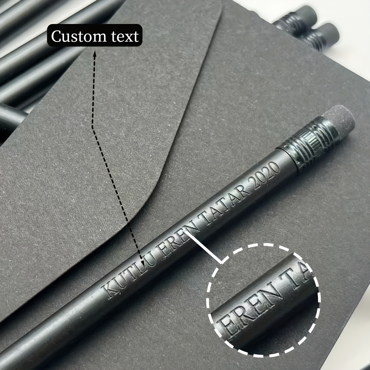 Image of Custom Engraved Name And Date/text - Custom Logo/message, Bulk Order For Wedding Favors, , Professional Art Use, School Supplies, Pencil With Eraser Tip. Note: Does Not Pre- Lead