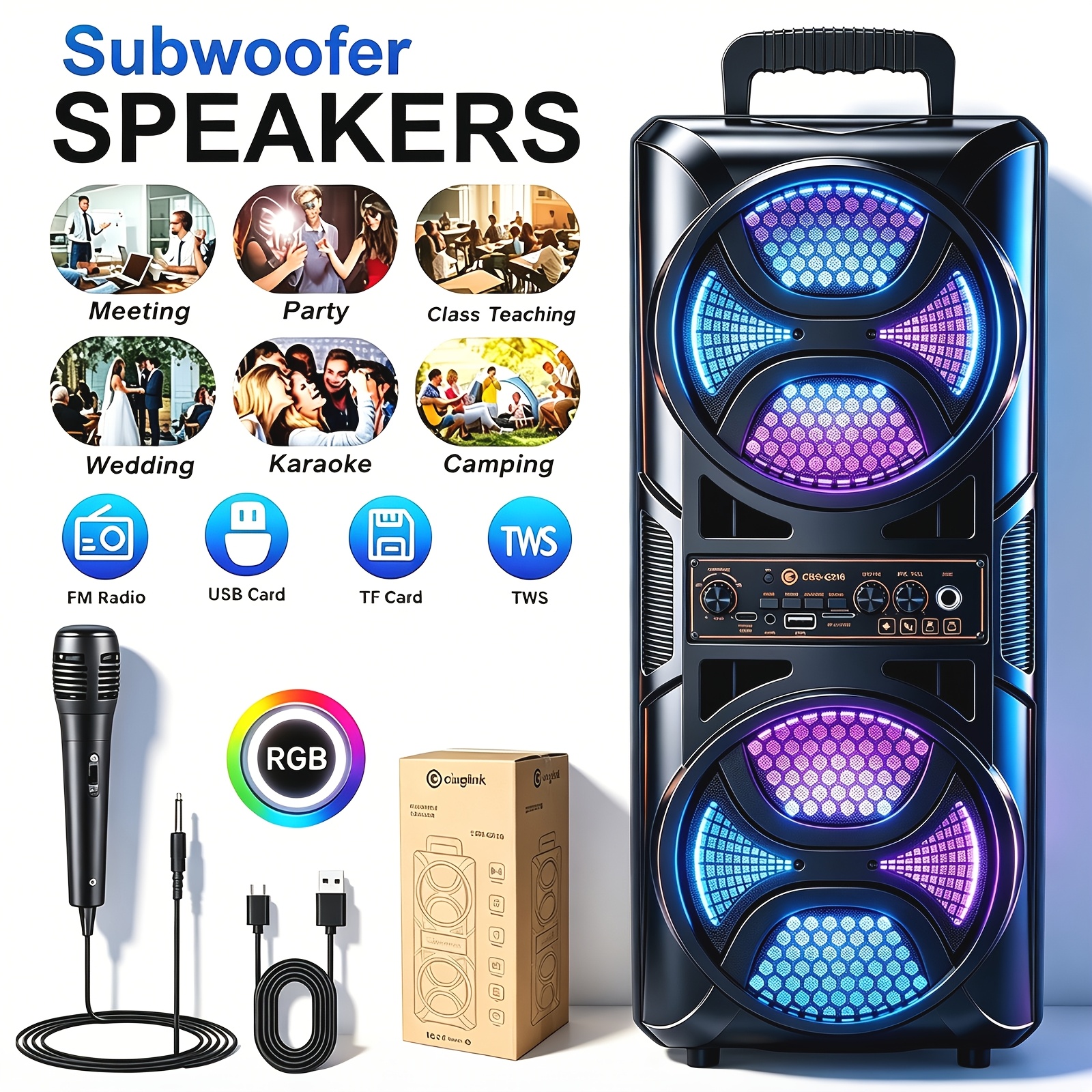 Portable Dual 6' Wireless Stereo Speakers | Powerful Subwoofer With Party Lights, Wireless Outdoor Boombox For Camping, Home Parties & Family Gatherings