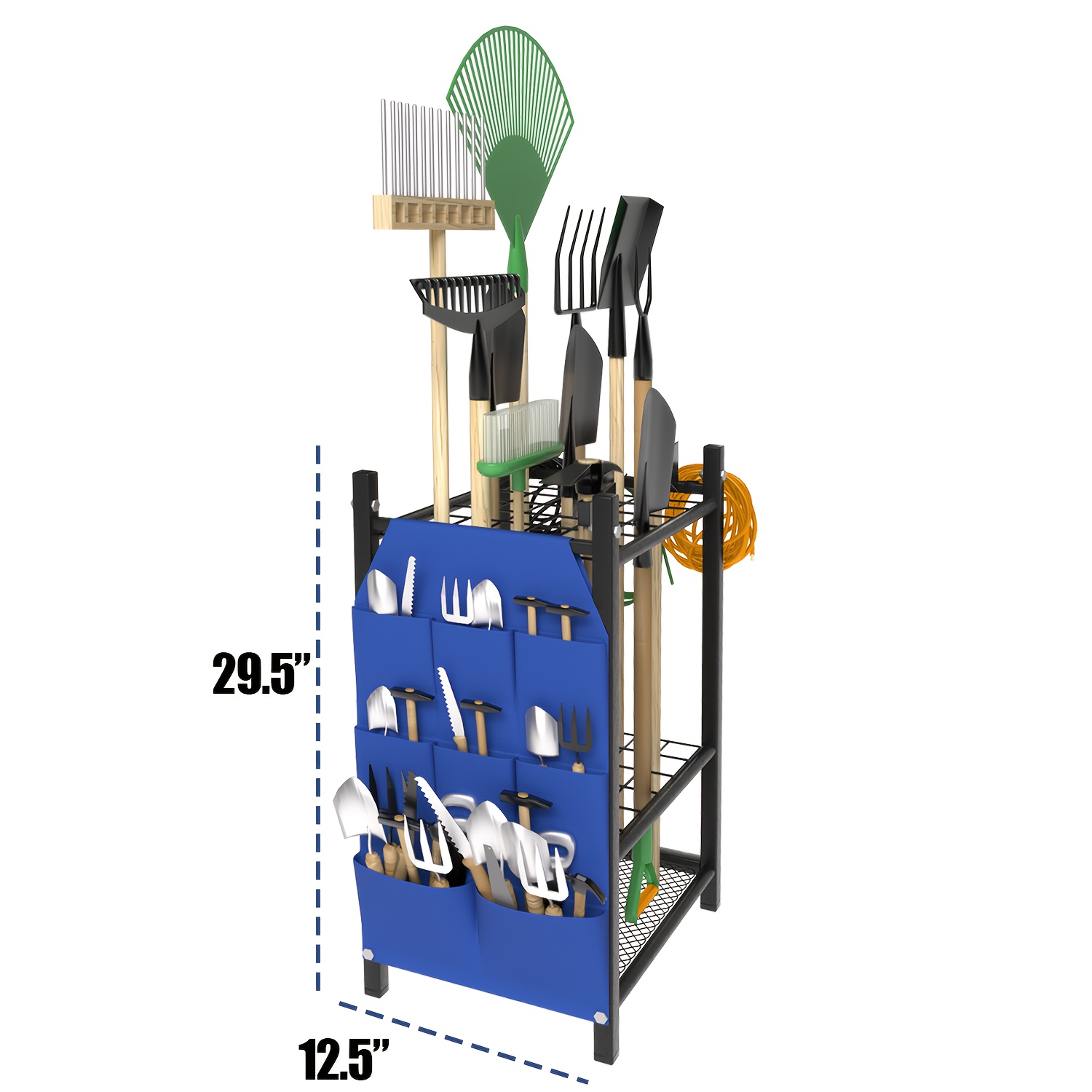 TEMU Garden Tool Organizer Heavy Duty, Yard Rack, Garage Storage Organization For Long Handle Tools, Rake, Brooms, Extra Hooks For Small Shovel,