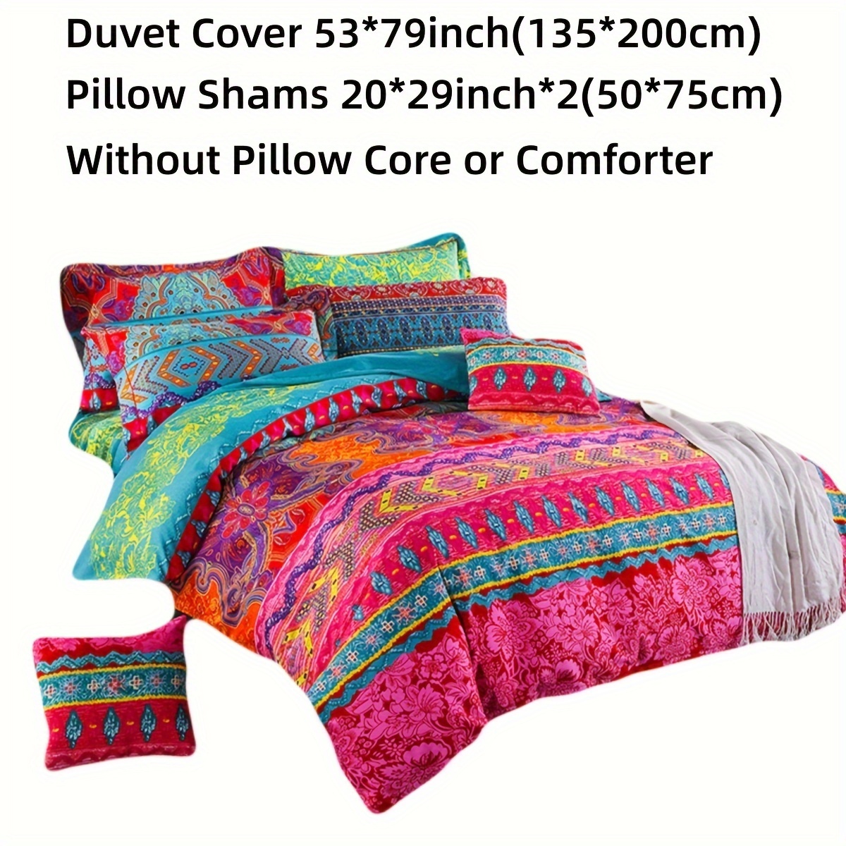 E-shop 1 Set Bedruckter Moderner Bohemian Stil Kissenbezug Bettbezug 3-teiliges Set Hautfreundlich Weich Atmungsaktiv Hotel Schlafzimmer Bettwäsche