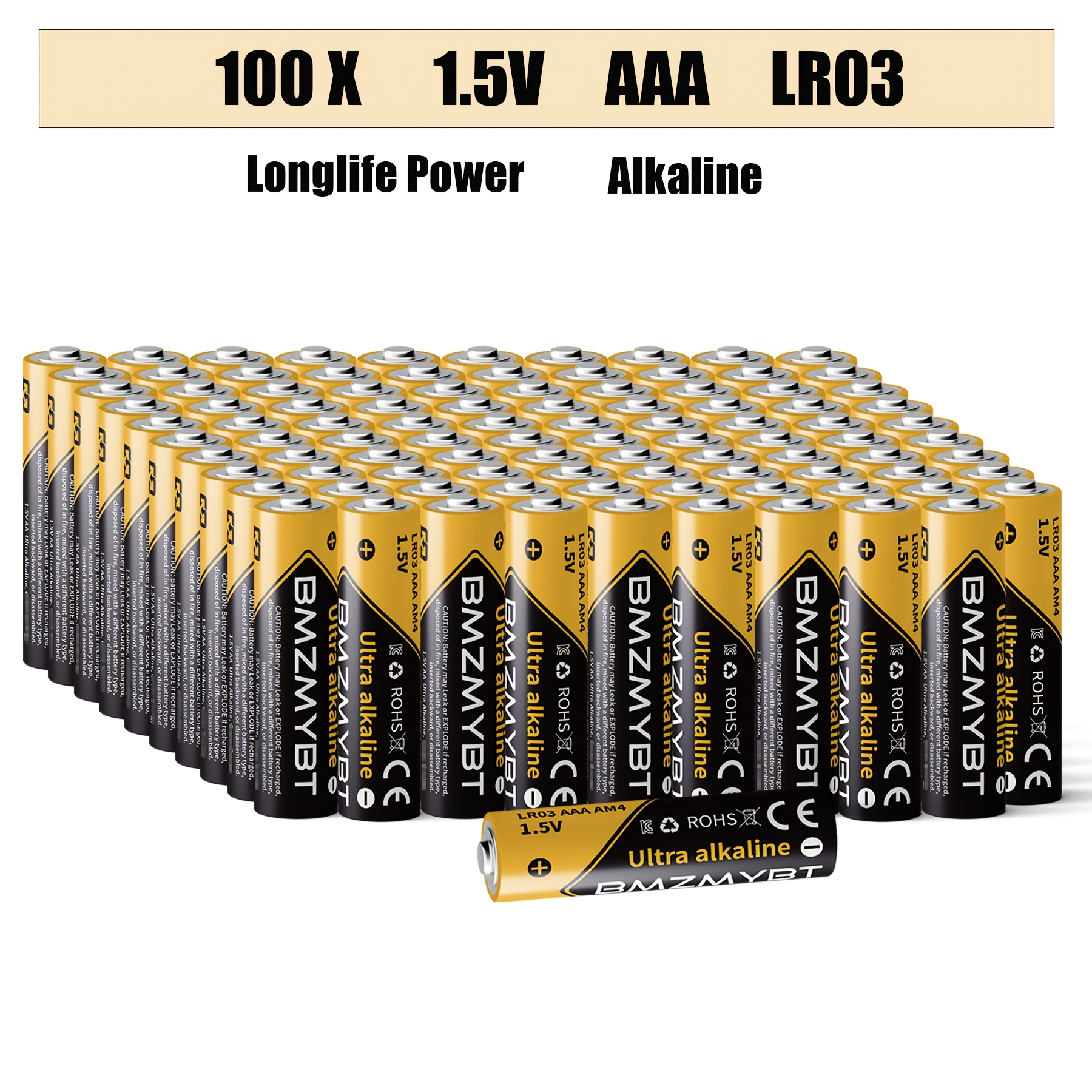 TEMU 100er-Pack AAA Alkaline Batterien, Hochleistungs-Batterien, 1,5 Volt, nicht wiederaufladbar, Batterien, extrem langlebig, sicher & langlebig,