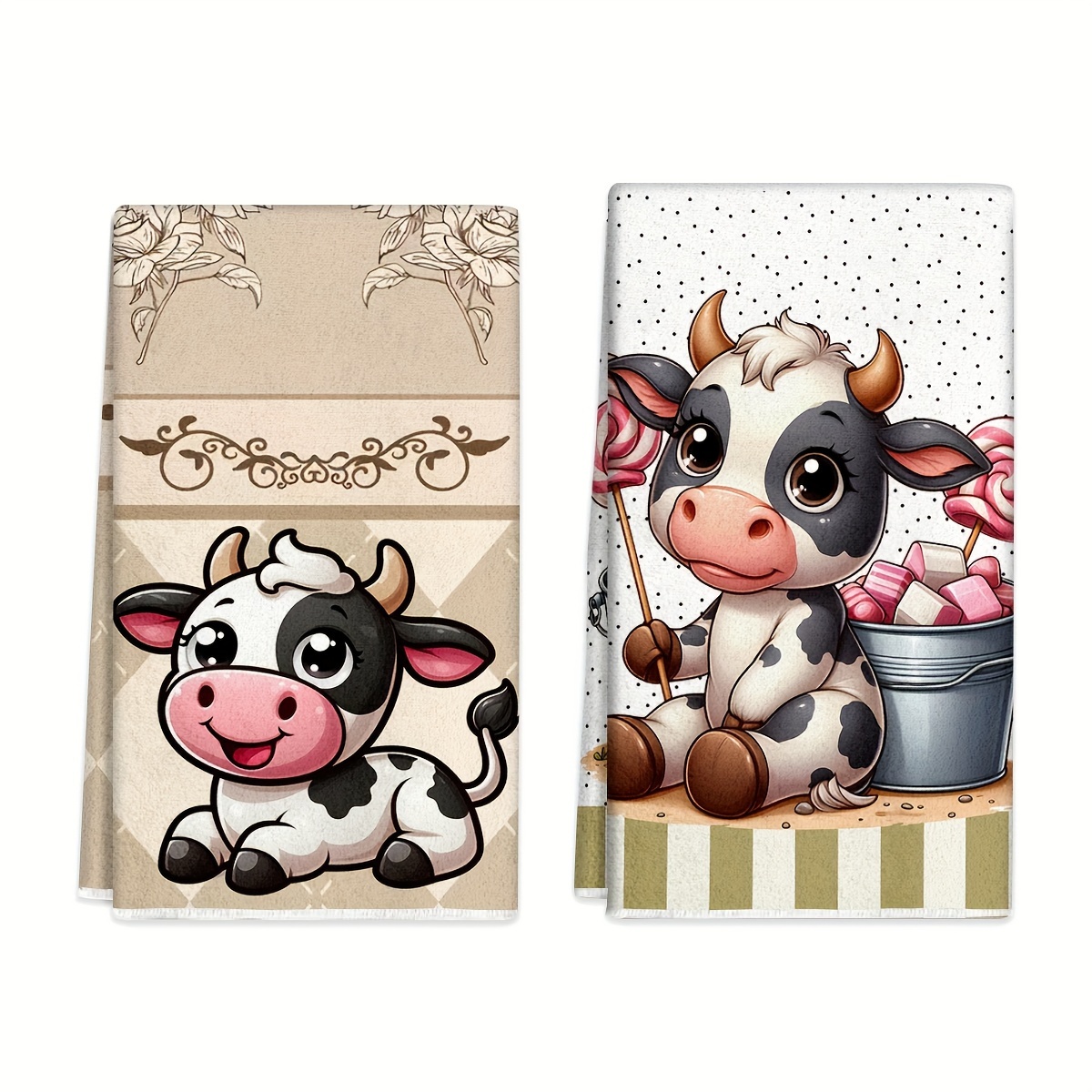 E-shop Niedliche Kleine Kuh, 2 Stk., Handtuch, Dekorative Küchentücher, Scheuerschwämme, Saugfähige Tücher, Geeignet für Kochen, Backen,