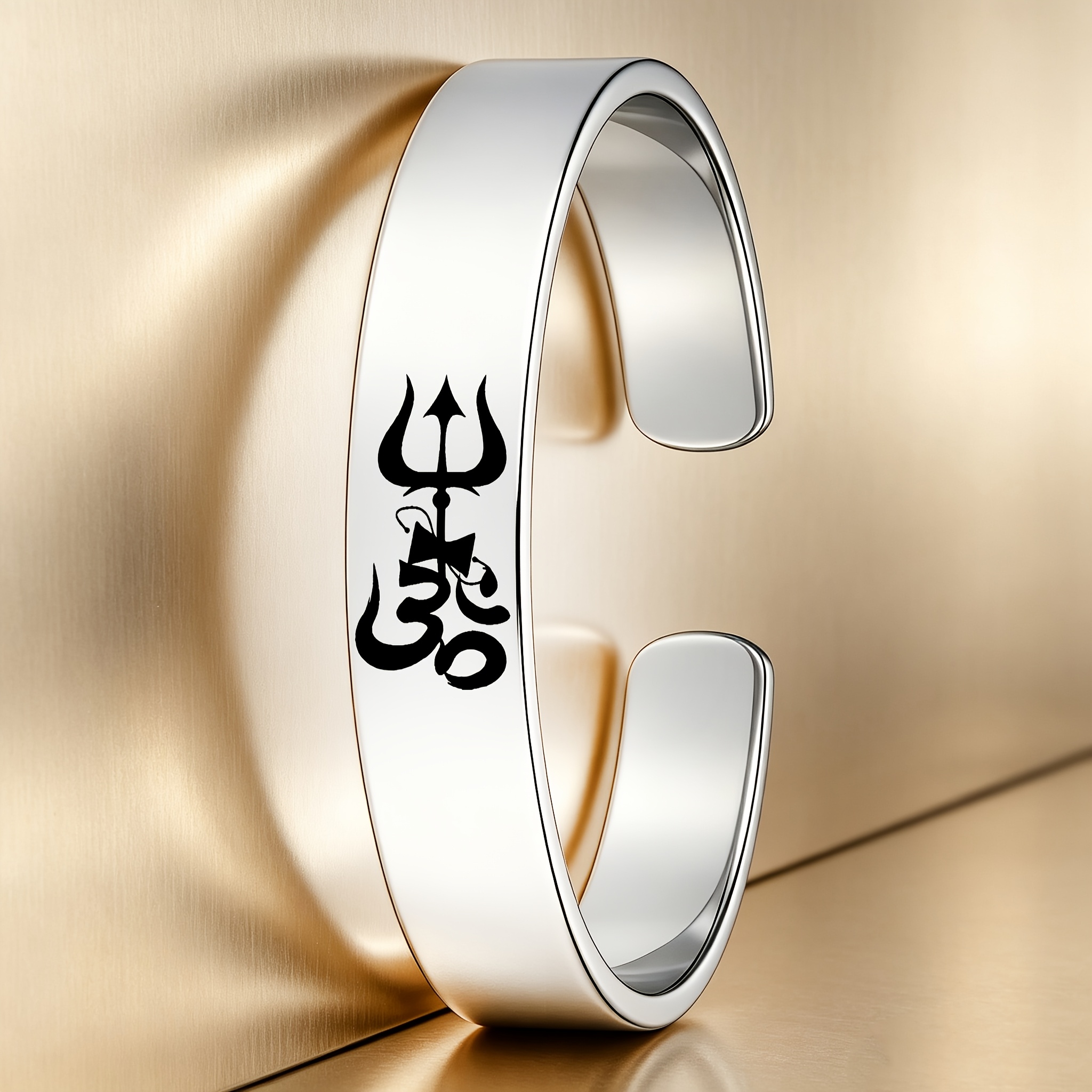 Hindu Spiritual Totem Stainless Steel Open Bangle