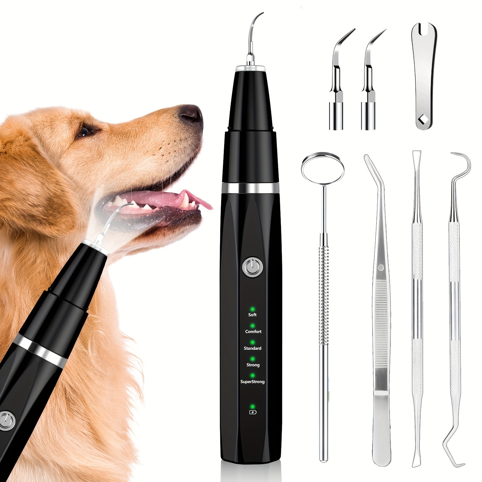 

Electric Tooth Cleaning Kit For Pets, 5 High-frequency Vibration To Remove Teeth Stains And Stones, 7 Cleaning Accessories, Usb Charging Tooth Cleaner, Tool, Oral Cleaner With Light