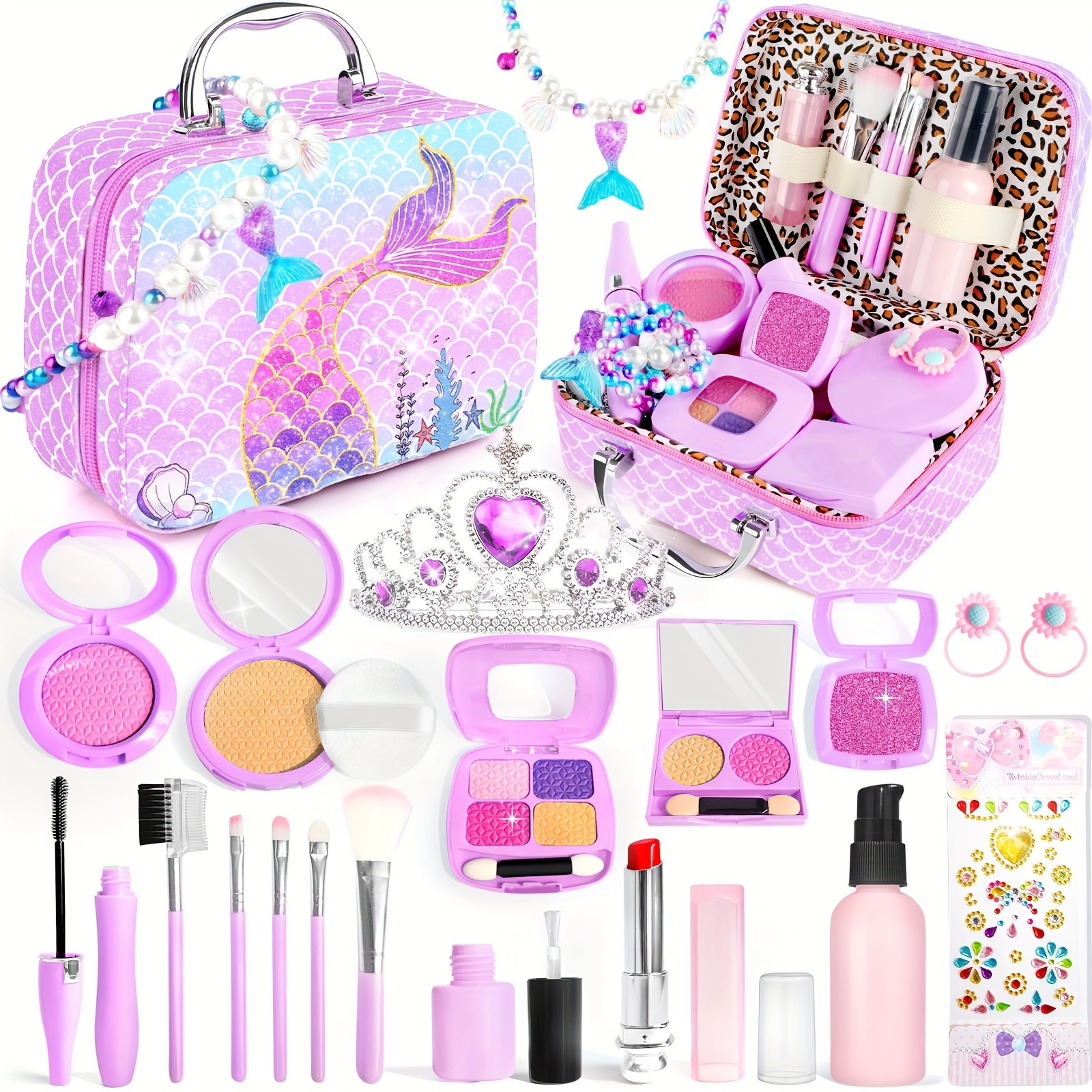 TEMU Pretend Makeup Girls Toys, Toy Play Makeup Set For -5, Kids Makeup Kit For Girl Toys, Mermaid Toys For Kids Fake Makeup, Princess Christmas