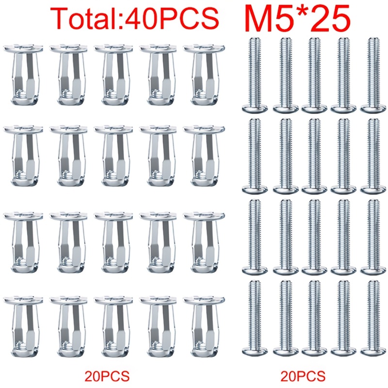TEMU 40 piezas de tornillos de con tuerca de pétalo M4*25/M5*25, tuercas checas, para metálica, placas, matrículas, tuercas antirrobo, tornillos de