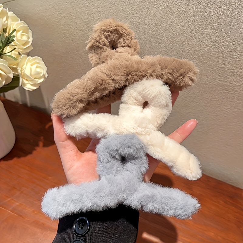 TEMU Juego de 3 pinzas de pelo de felpa para mujer, pinzas tipo tiburón medianas para cabello fino, pinzas de pelo de para la parte posterior de la