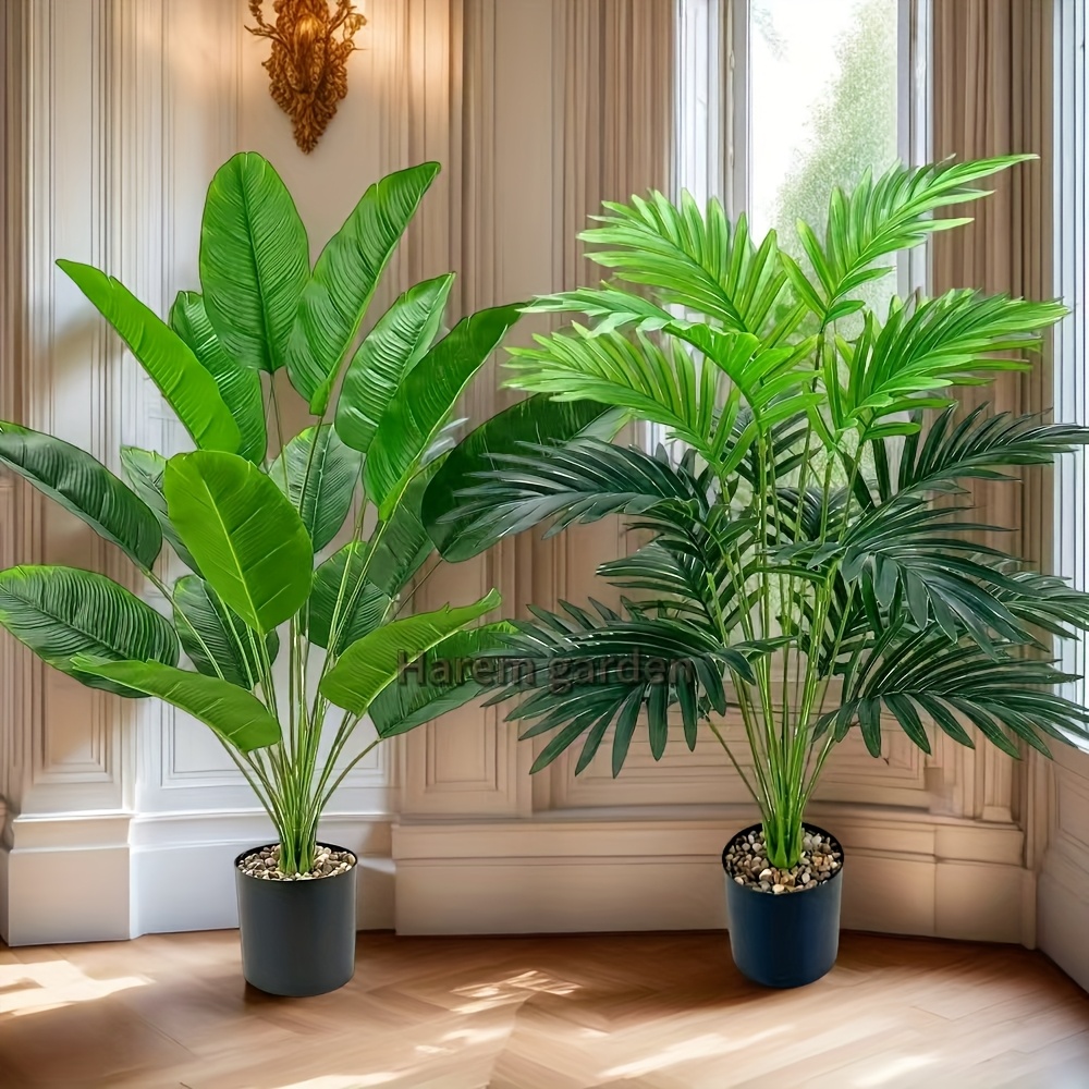 

2pcs Elegant Artificial Palm Plants In - Uv Resistant, Greenery For Indoor & Outdoor Decor, Ideal For - Floor Placement, No Battery Required