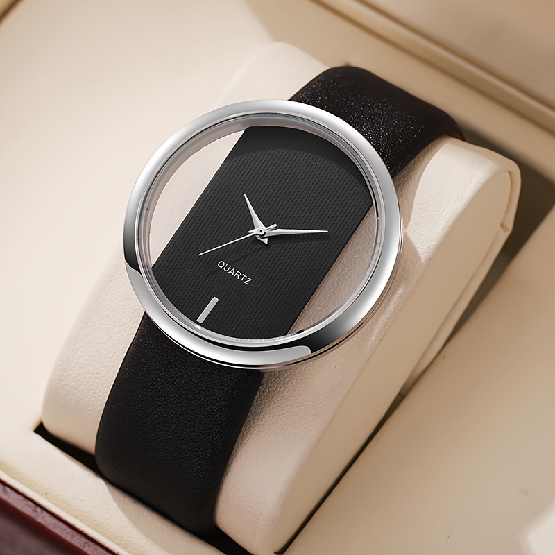 Ladies' Simple and Fashionable Quartz Watch, Hollow Dial and PU Leather Strap, Ladies' Fashionable Watch, Can Be Given as a Mother's Day Gift or Any Holiday Gift to Her