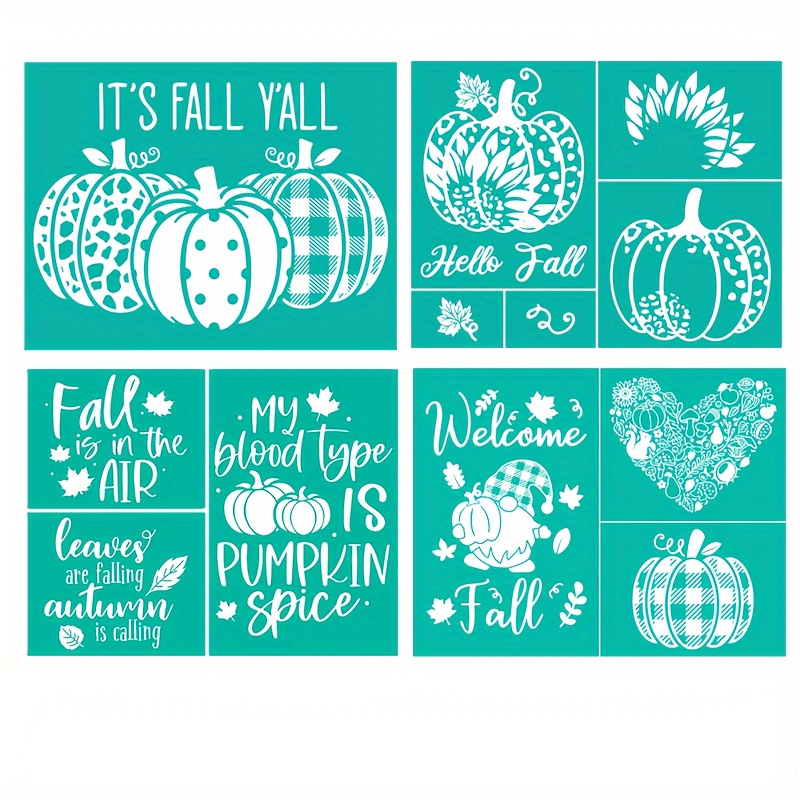 TEMU Silk Screen Stencils Reusable Fall Stencils 4pcs 8.5x11inch, Fall Quotes Blessed Autumn Adhesive Stencils Gnome Pumpkin Reusable Screen Print