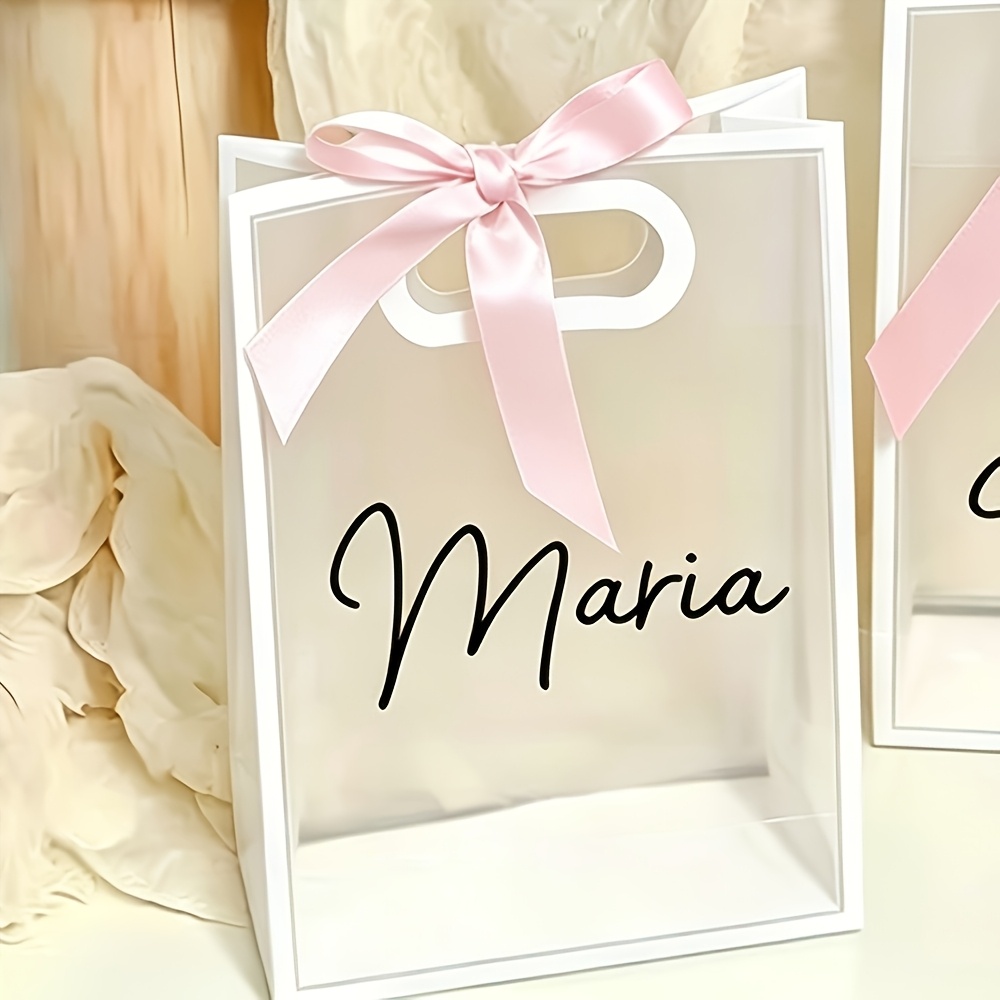 Custom Personalized Gift Bag, Reusable Pp Gift Bag With Ribbon, Suitable For Weddings, Brides, Christmas, Birthdays, And Parties