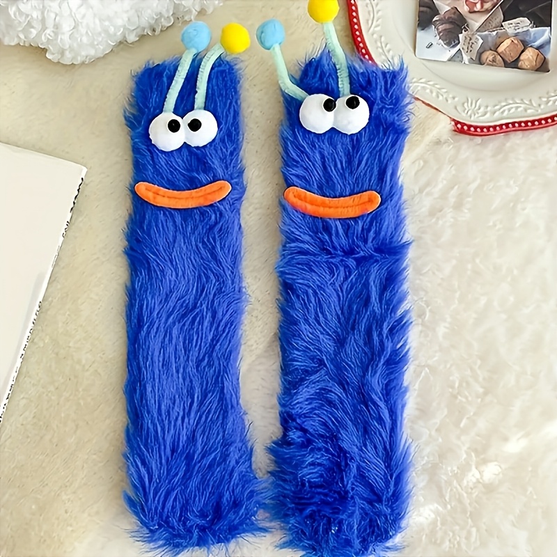 TEMU 1 Paire de Chaussettes Douces pour Femmes, Chaussettes Mignonnes 3D de Monstres de Dessins Animés, Chaussures d'Intérieur Chaudes en Peluche , ,