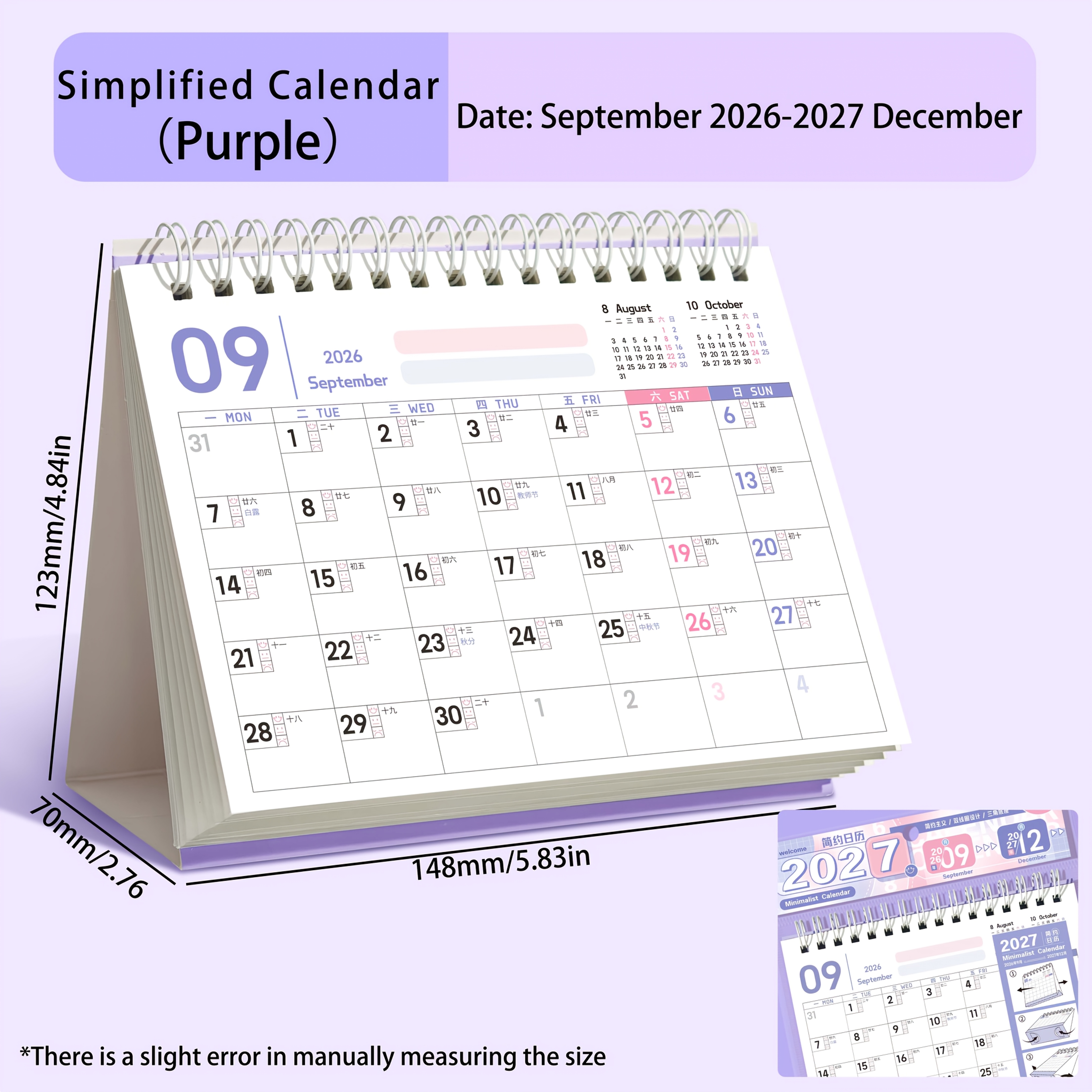 TEMU 2027 Minimalist Desktop Standing Desk Calendar, 2 Sizes Available, Office Desk Decorative Ornament Mini Calendar Monthly Planner, Creative Study