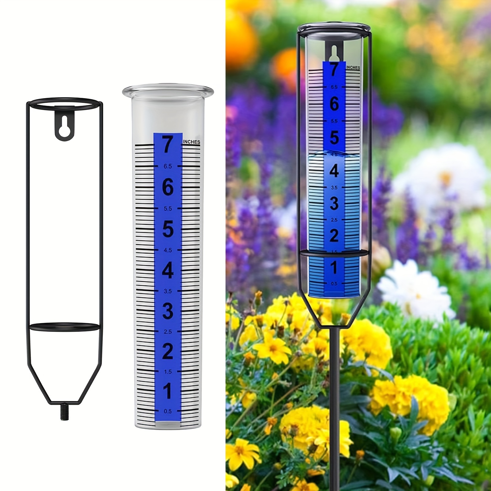 

Easy-read 8.26" Outdoor Rain Gauge With Stake - Durable Plastic, Blue Lettering, Perfect For Garden & Yard